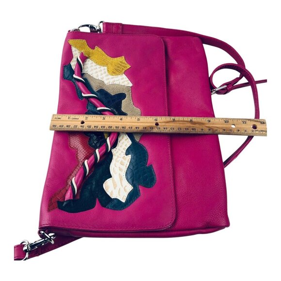 Uterqüe Pink Fuchsia Handbag Crossbody Multi-Color Appliqué - Picture 3 of 12